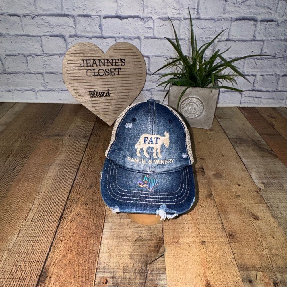 Embroidered Fat A** Ranch & Winery Distressed Cap Hat Fredericksburg Tx